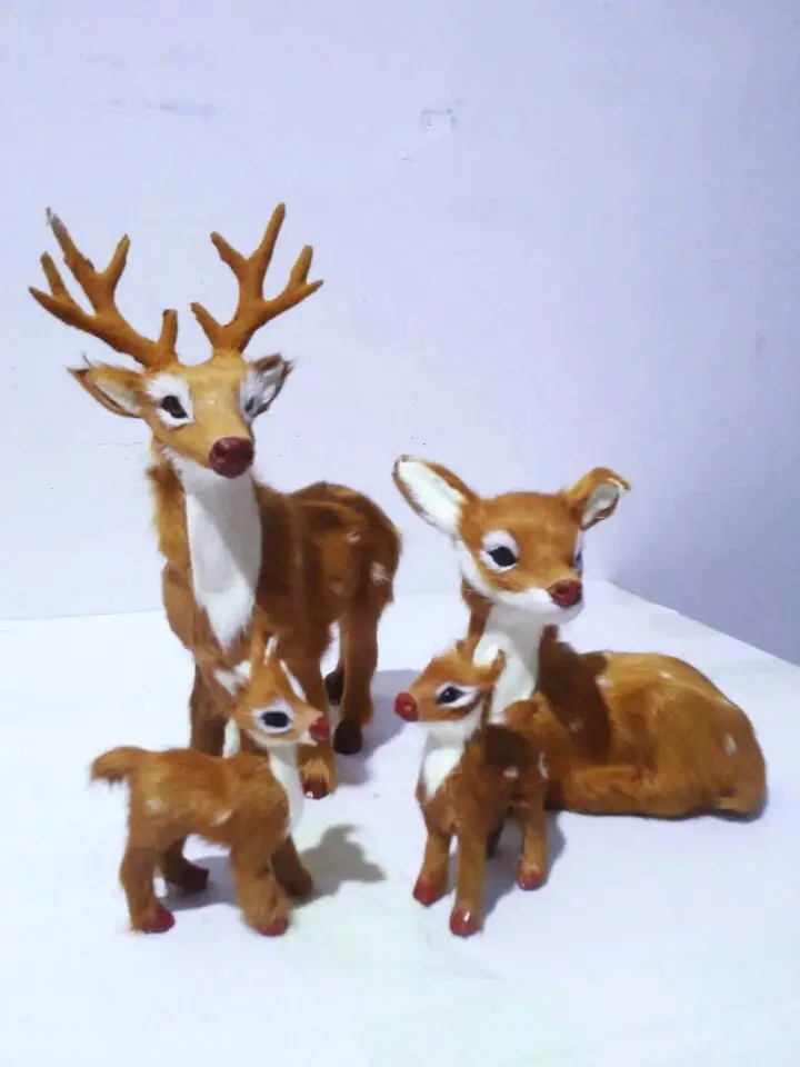 

real fur sika deer hard model simulation deers one family /4 pieces ornament scene layout prop home decoration gift h2892