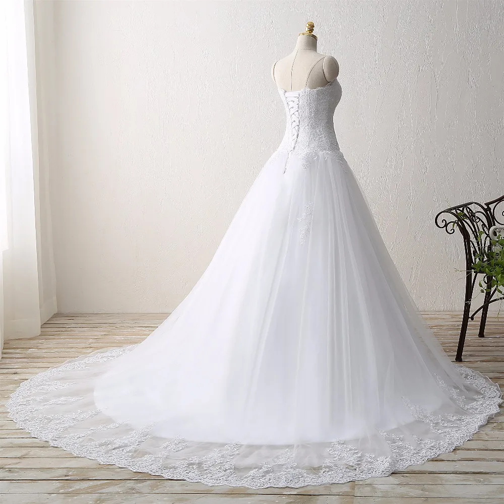 Vestido De Noiva Pizzo Trouwjurk Gelinlik Elegante Una Linea di Sweetheart Appliqued Tulle Da Sposa Abito Da Sposa 2020