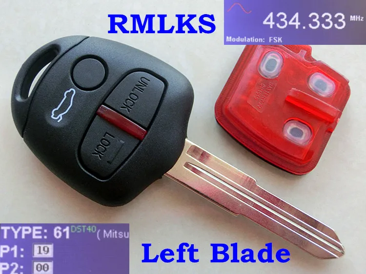 RMLKS Remote Key Fob 3 Buttons Fit For Mitsubishi Lancer EX Remote key 433mhz LCK ID46 4D61 Chip MIT11R MIT8 Blade