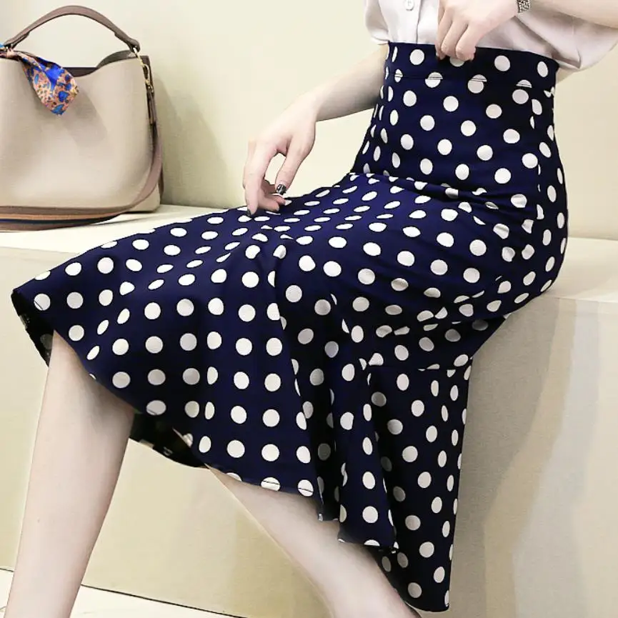 

polka dot fishtail skirt women 2021 summer fashion wild high waist package hip mermaid trumpet skirt