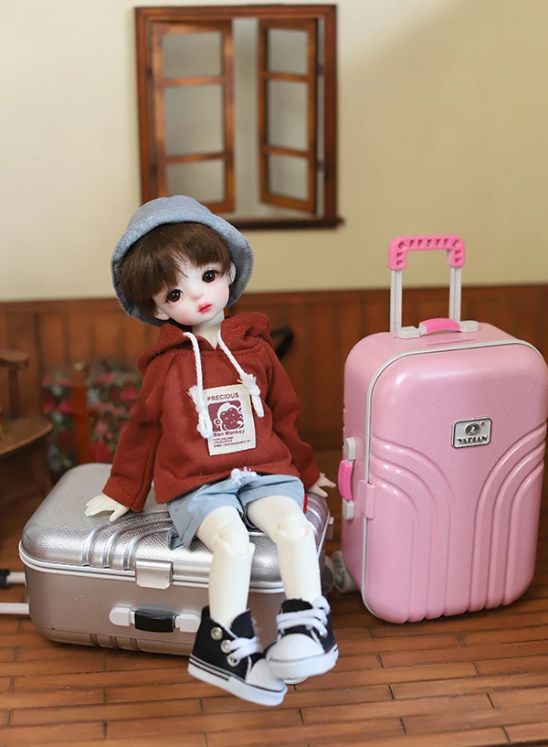 D01-P536 children handmade toy  1/3 1/4 1/6 Doll clothes BJD/SD doll props Accessories pink silver trolley suitcase 1pcs