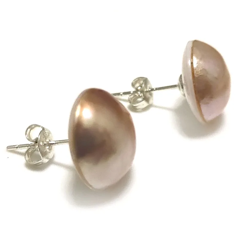 Pendientes de Plata de Ley 925 con Perla Mabe Rosa Natural de 14-15 mm al por Mayor
