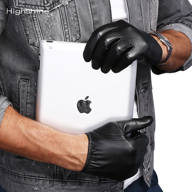 Men\'s Genuine Tight And Ultra Thin Shine And Smooth luxury Leather Gloves Fashion Short Wrist Touch Screen Gloves