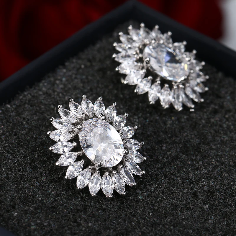 EMMAYA Party Wearing Big Size 5 Colors CZ Crystal Stud Earrings for Girls Nickel Free Earring