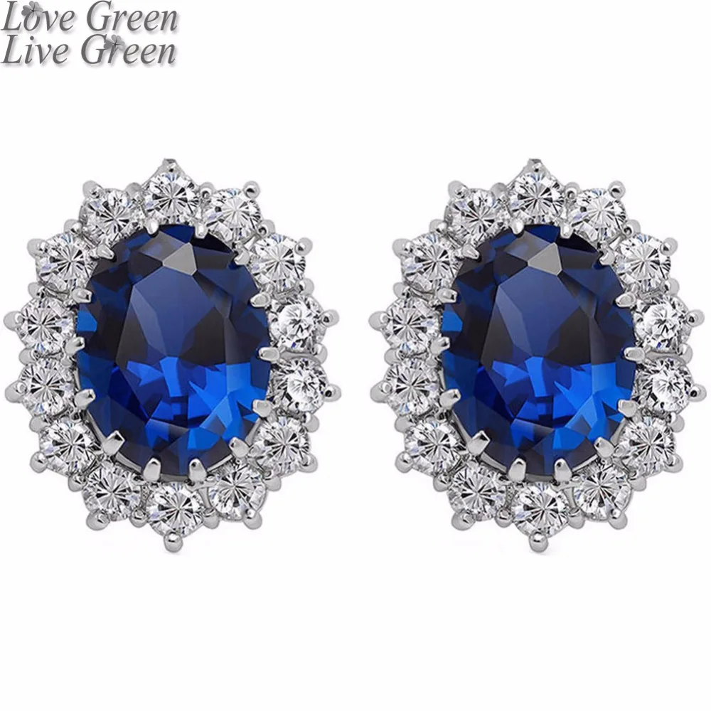 white gold color brand Royal Blue William Kate Queen wedding Austrian Crystal zircon rhinestones stud Earrings jewelry 8585