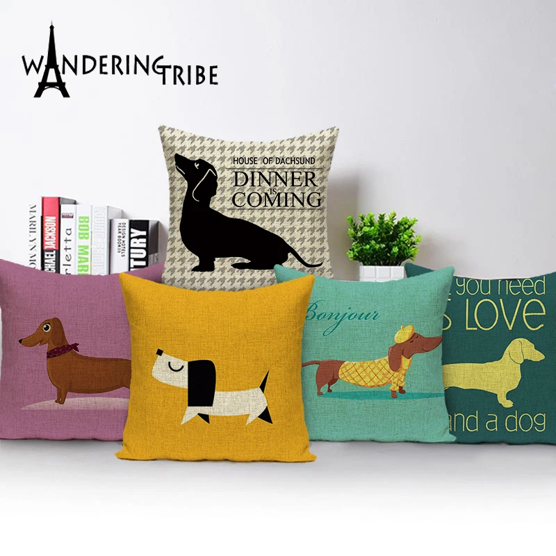 Dachshund Dog Cushion Covers Colorful Linen Print Dachshund Pillow Covers 45X45Cm Bedroom Sofa Decoration Custom Pillowcase