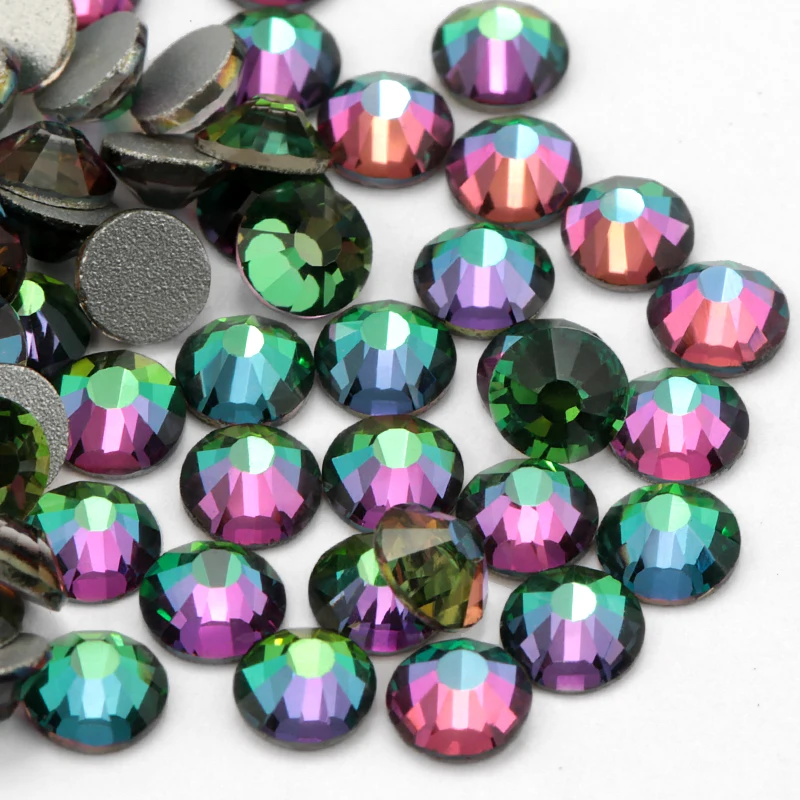 SS4-SS50 Crystal Green Flame Color Non Hotfix/Glue On Flatback Rhinestones For Garment 3D Decorations