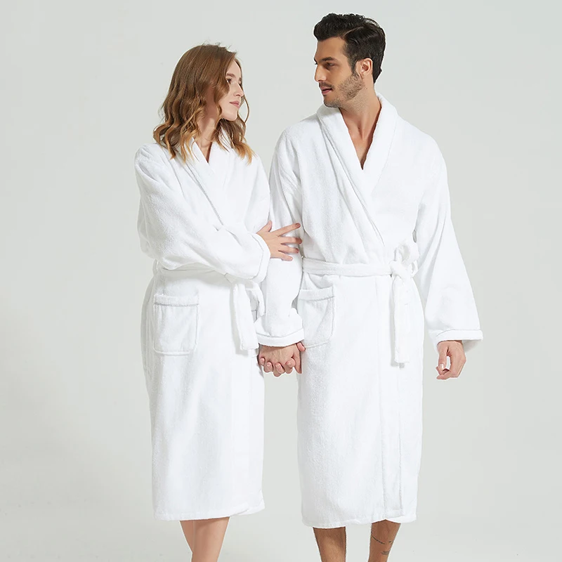 

Winter Bathrobe White Thick Robe Long Towel Fleece Warm Femme Long Sleeve Home Bathrobe Dressing Gowns Sleepwear Kimono Robe