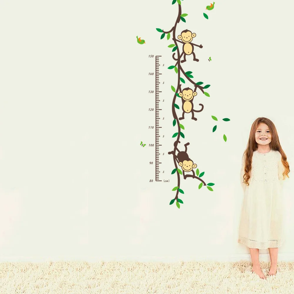 cartoon animal monkey tree branch home dacor wall sticker baby children height measure growth chart for kids room nursery decals