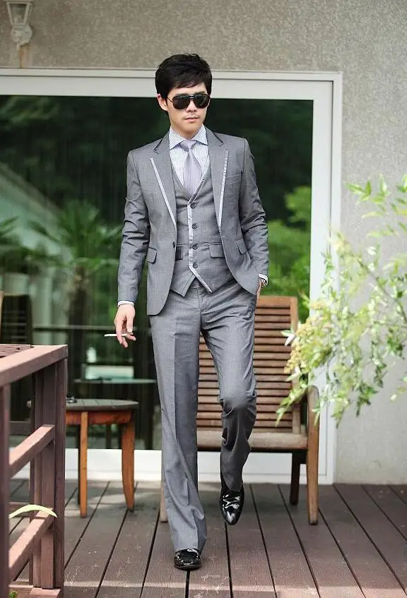 

Fashion Stylish Leisure Mens Suit Luxury Terno Masculino Costume Homme Wedding Groomsmen Tuxedo Suits(Jacket+Pants+Vest)