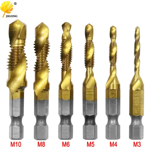 Titanium Plated HSS Tap and Drill Bits 6pcs JIGONG