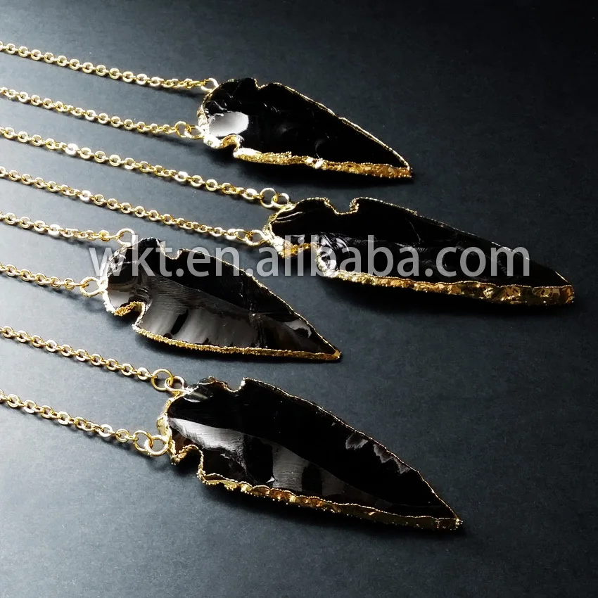 

WT-N153 Fashion Black Obsidian Brass Adjustable Arrow Heads Shape With 18K Real Gold Plated For Women Daily Dressing ACC