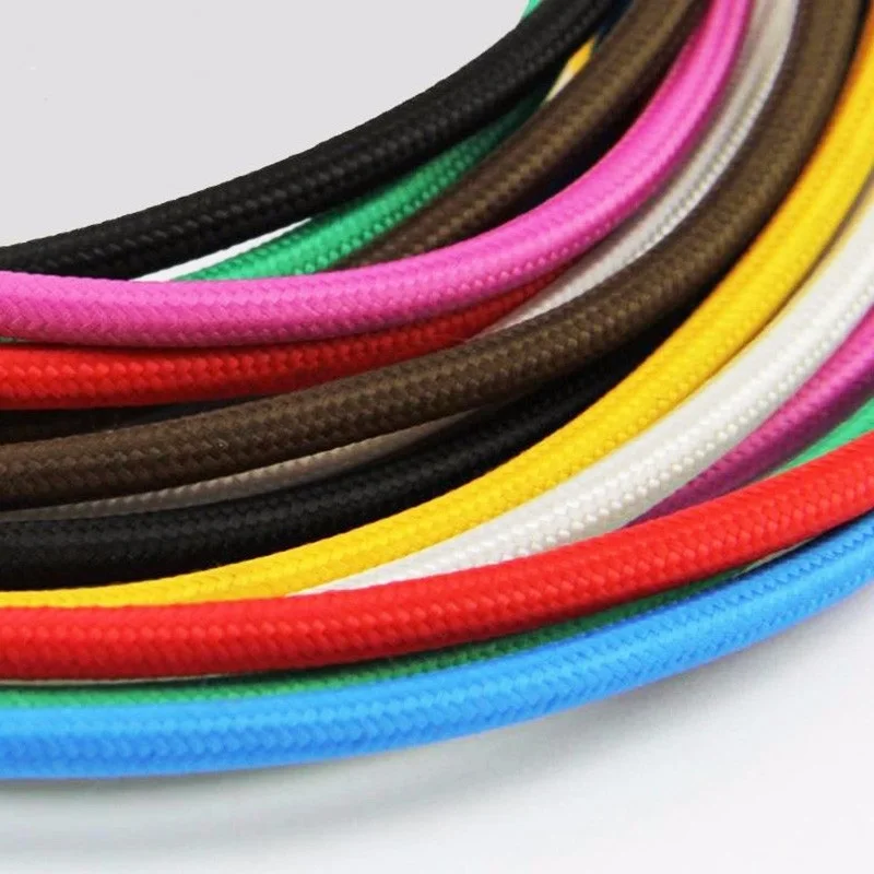 2m,3m,5m, 10m VDE certified 2 core Round Textile Electrical Wire Color Braided Wire Fabric Cable Vintage Lamp Power Cord