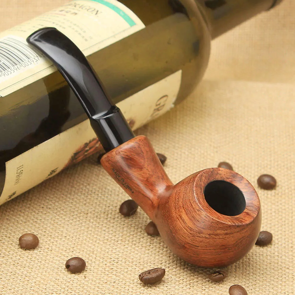 RU-MUXIANG 10Tools Kevazingo Wood Tobacco Pipe 9mm Activate Carbon Filter Bent Rhodesian Wooden Smoking Pipe Gift for Men ad0017