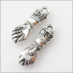 12Pcs Antiqued Silver Color 3D Fist Hand Charms Pendants 7.5x22.5mm