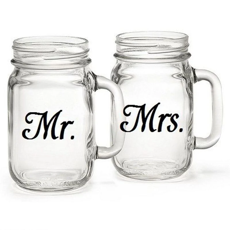 Mr & Mrs Wine Glass Jar Wedding Decals, Wedding Gift Vinyl Sticker Engagement Party Present Love of 3 Pairs Decal Decoration