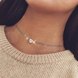 Crystal Heart Round Color Choker Necklace Zircon Necklace And Invisible Transparent Fishing Line Chocker Necklace Pendant