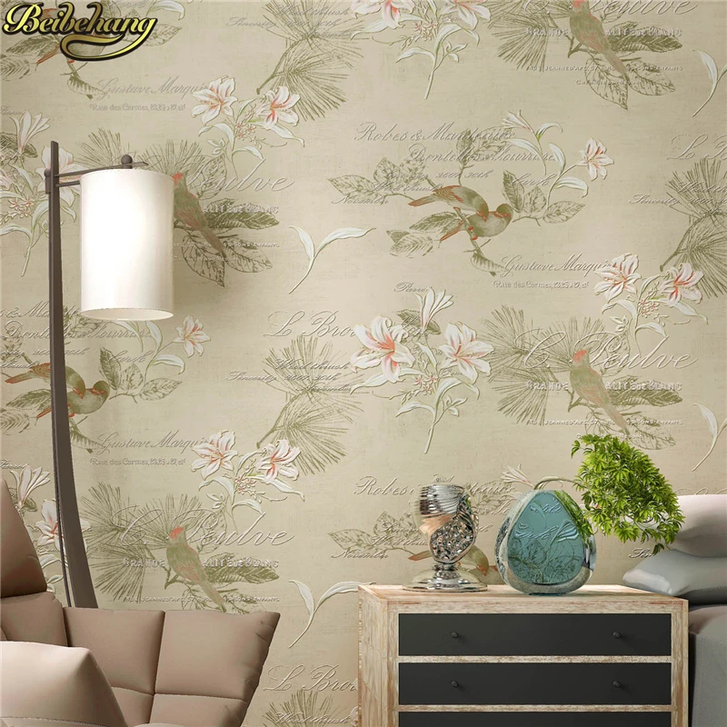 

beibehang American flowers birds Luxury wallpaper for living room Embossed beige white 3D wallpaper for wall paper TV background