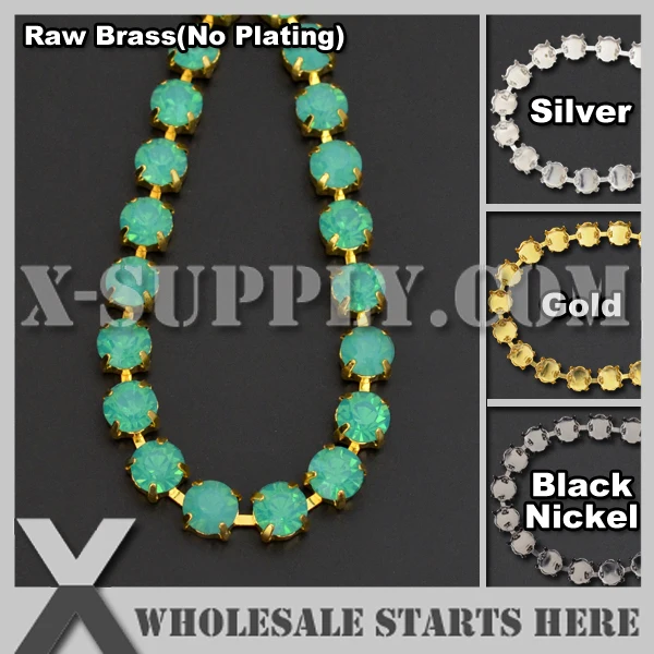 

SS38 8mm Handmade Round Rhinestone Cup Chain for Jewelry,Green Opal(Alabaster) Rhinestones