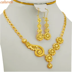 Ethiopian Dubai Necklace/Earring Sets for Women/Girls Gold Color Small Flowers Arab/African Jewelry Party Gifts