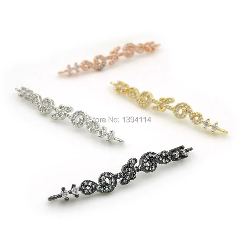 42*5*3mm Micro Pave Clear CZ Arc Bar Of Hooks Connector Fit For Women As DIY Bracelets Accessory