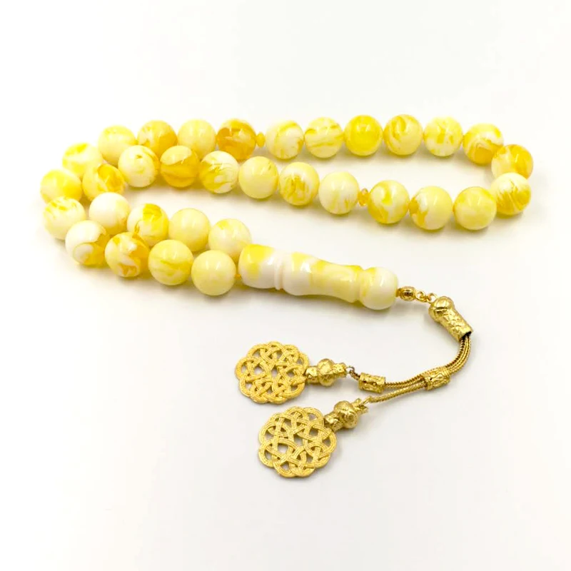 Tasbih Yellow Resin Big Size misbaha turkish design 33 prayer Beads muslim accessories Gold tassels Islamic bracelets Eid Gift