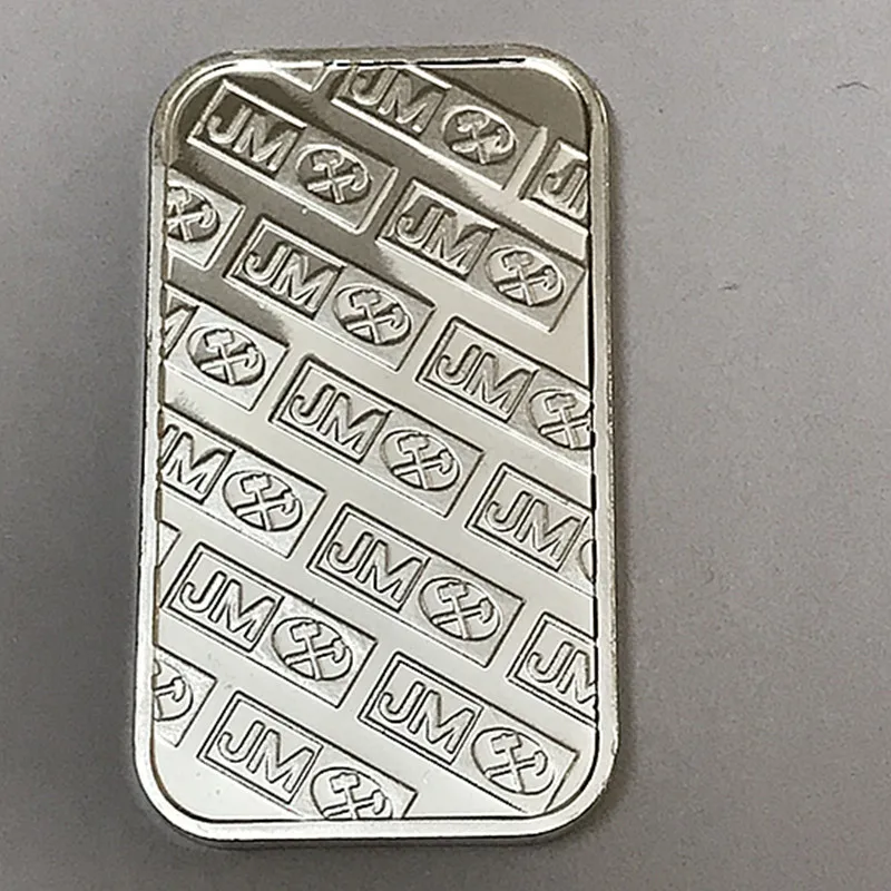 Matthey JM Silver Plated Badge, No Magnetic, Different Serial Nickel Decoration, Coin Bar, 1 OZ, 50x28mm, 5 Pcs