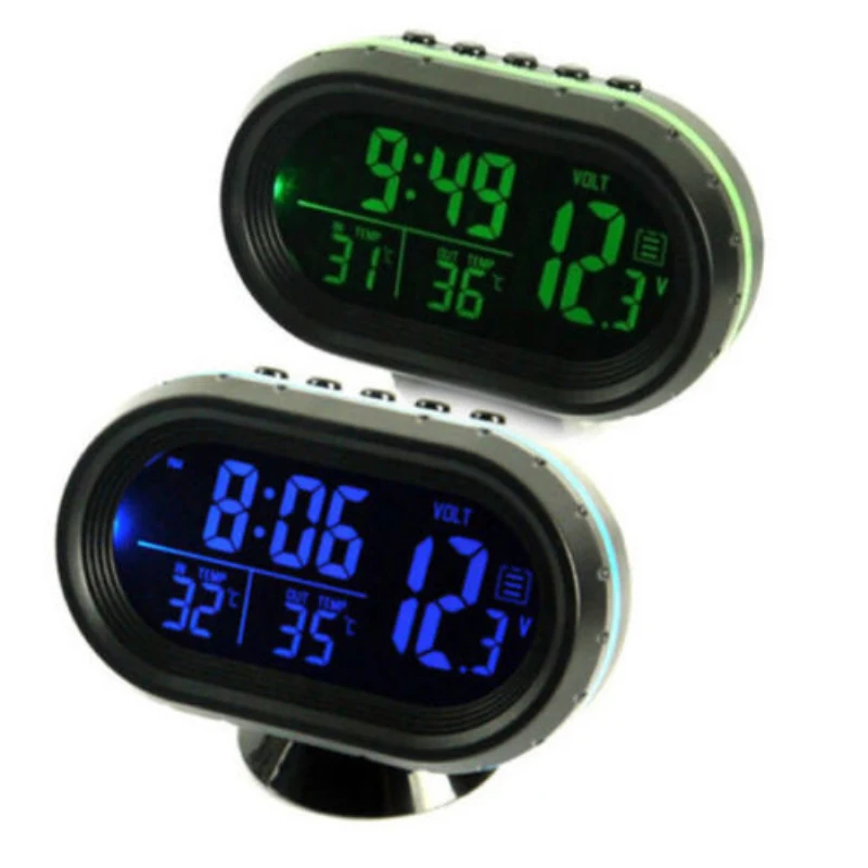 Car  Indoor Outdoor Digital Clock LCD Voltmeter Temperature Meter Backlight Trim