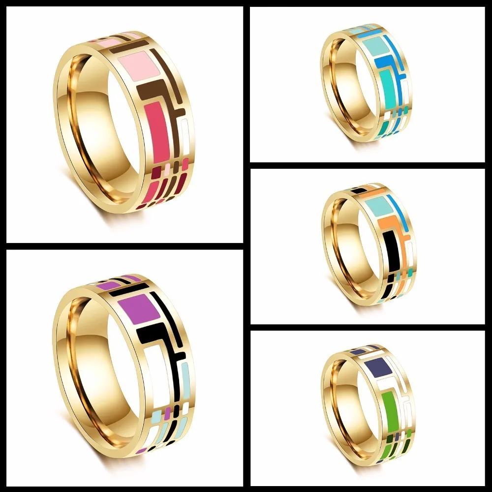 R&X Hot sale  enamel ring women/men jewelry vintage style ceramic ring women rings wedding rings Stainless steel