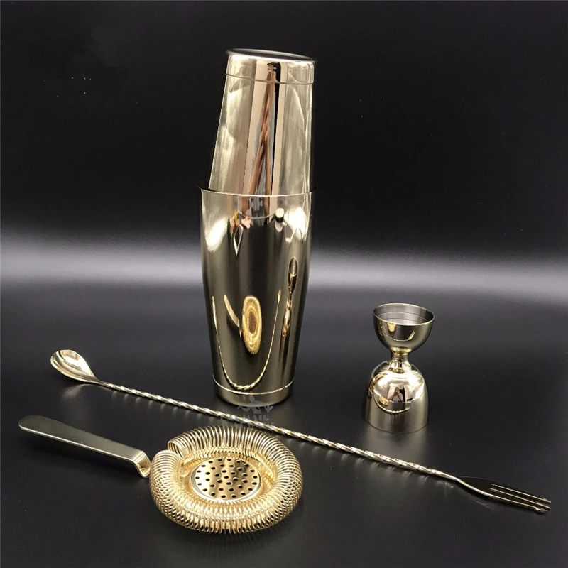 Cocktail Shaker Bar Set: Silver/Copper/Gold Plated - 4 Pieces Bartender Kit Include Shaker, Jigger,Strainer & Spoon