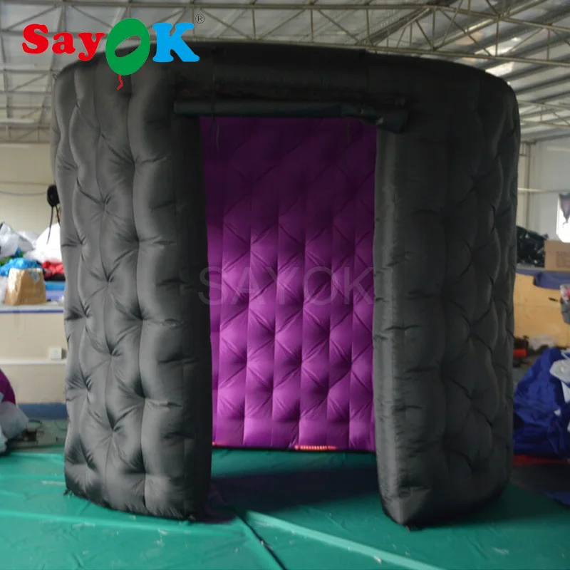 2.5x1.8x2.2m Black&Oval Inflatable Photo Booth LED Booth Tent Enclosure with 2 Doors for Advertising,Party,Wedding