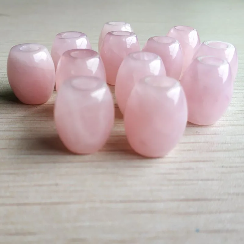 Fashion good quality natural quartz stone pink round shape big hole beads for bracelet jewelry making 12pcs/lot  wholesale free