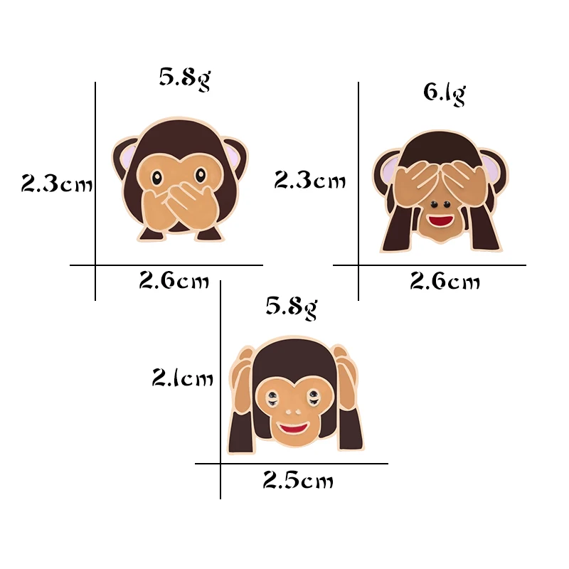 3 Pcs/Set Cartoon Brooches Cover Eye Mouth Monkey Enamel Pin Funny Kids Backpack Metal Badge Fashion Jackets Lapel Pins Jewelry