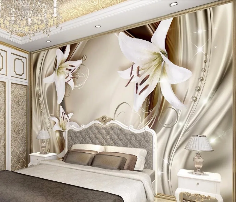

Beibehang Custom wallpaper gold 3d lilies satin European pattern TV background wall home decoration background wall 3d wallpaper