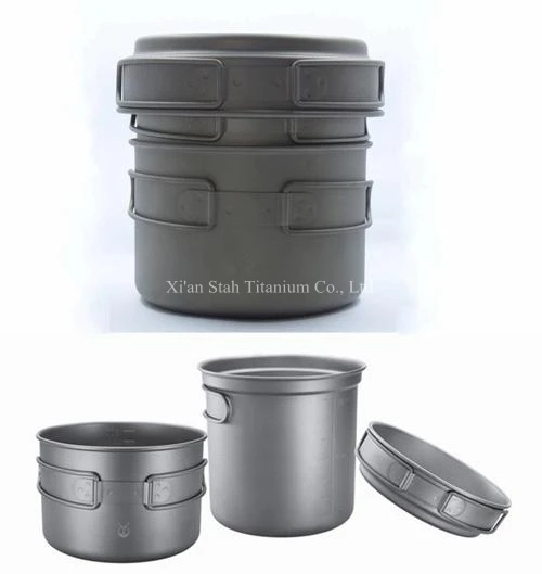 

Pure Titanium 3-piece Tableware Pot Pan Boiler Cookware Matte Surface 2300ml Capacity 288g Anti-corrosion Environment friendly