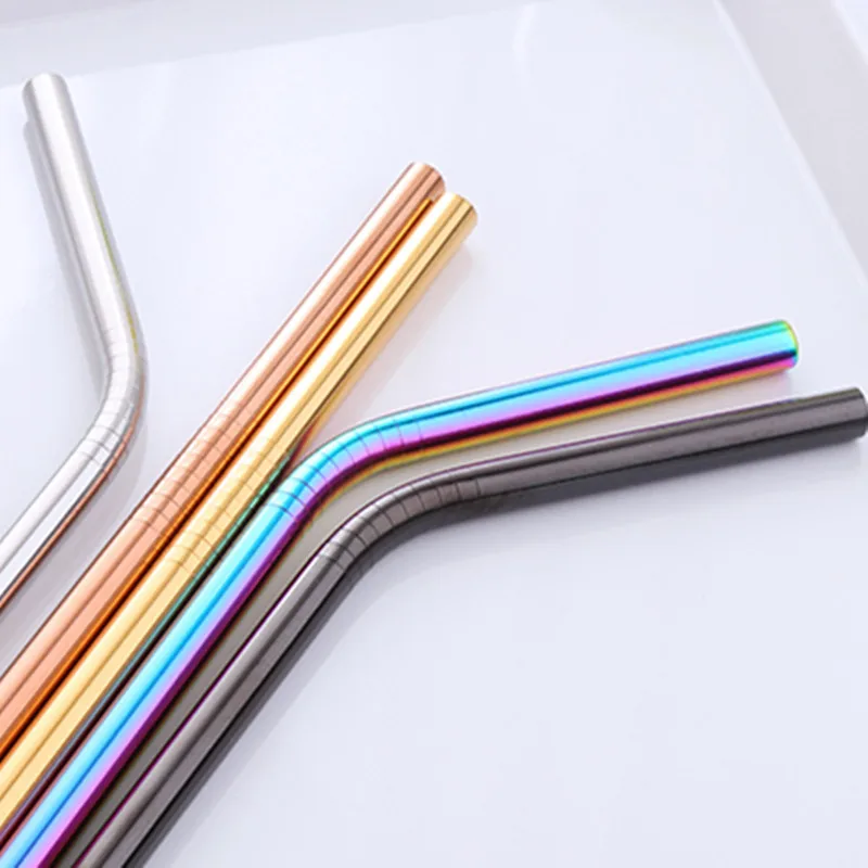 6mm Straw with Cleaner Brush Short cocktail tubes Long Metal Drinking tubules Drink Straws For Smoothies Tapioca Milk Tea