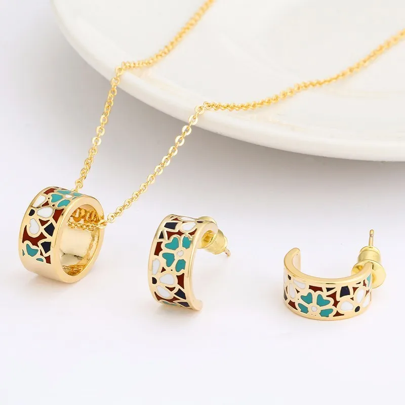 R&X Fashion Romantic Necklace/earrings Girls sieraden Bridesmaid Dubai Stainless Steel Enamel African Beads Jewelry Sets Party