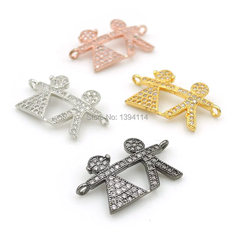 

22*12*2mm Micro Pave Clear CZ Combination Connector Of Boy & Girl Fit For Women As DIY Bracelets Accessory