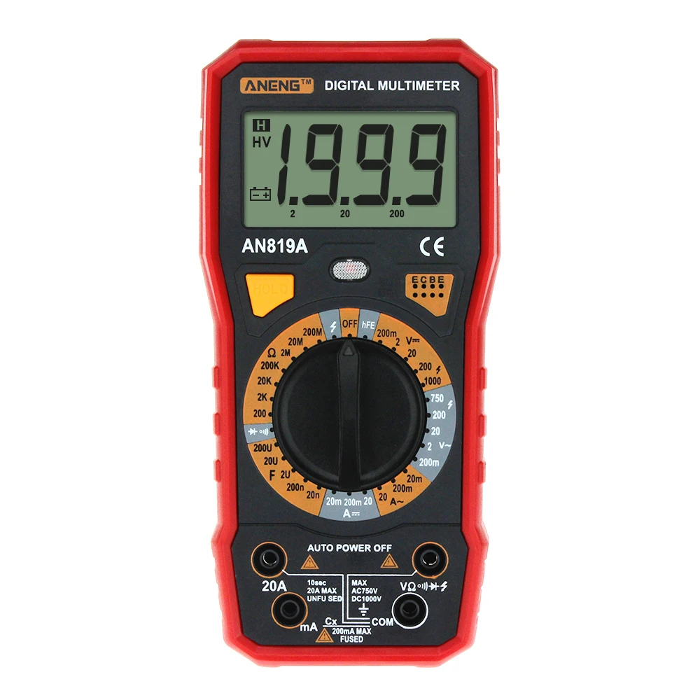 Auto Digital Multimeters AC DC Voltage 1000V 1999 Count Current Ohm Cap Meter Tester Data Hold Diode Transistor Test