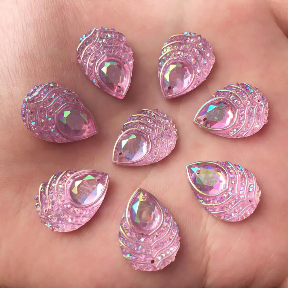 DIY craft 40PCS 13mm*18mm AB Resin Drop Flatback Rhinestone trim Wedding 2 hole Button R26*2