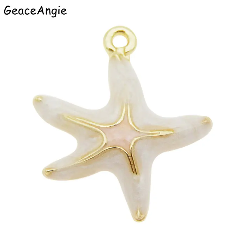 GraceAngie 6pcs/lot Golden Base Enamel Starfish shape charms Multi Color Pendant Jewelry DIY Necklace Making Bracelet Accessory