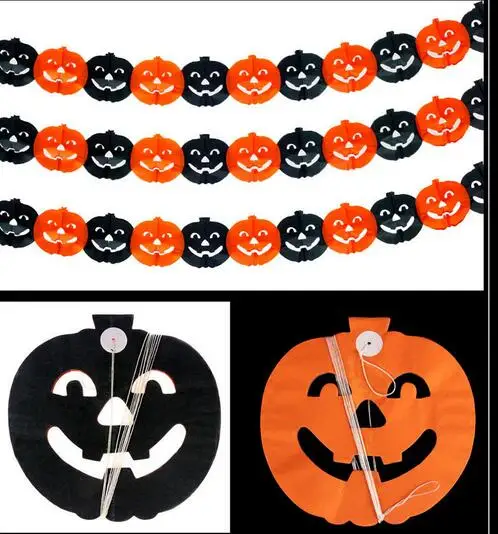 Hot Paper Chain Garland Decorations Pumpkin Bat Ghost Spider Skull Shape Halloween Decor Garland Deco