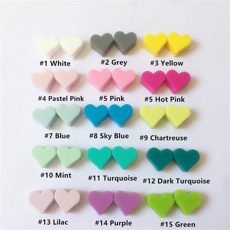 Chenkai 100pcs 15mm Silicone Heart Teether Beads DIY Baby Chewing Nursing Sensory Jewelry Teethering Toy Making Beads
