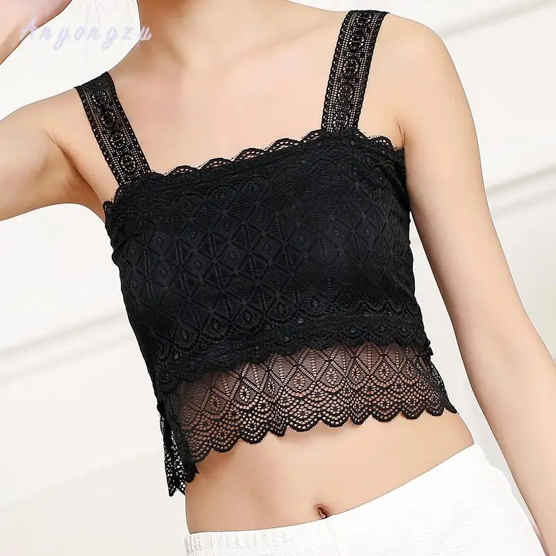 5pcs/lot Korean Summer Elegant Black White Lace Bra Wrapped Chest Girl Backing Anti Vest Hollow Large Size Sexy Women's Clothing