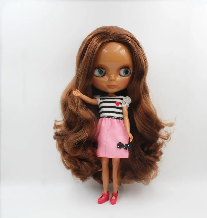 Blygirl,Blyth doll,Brown wavy hair, black skin doll, normal body, 7 joints, 1/6 doll, can change body