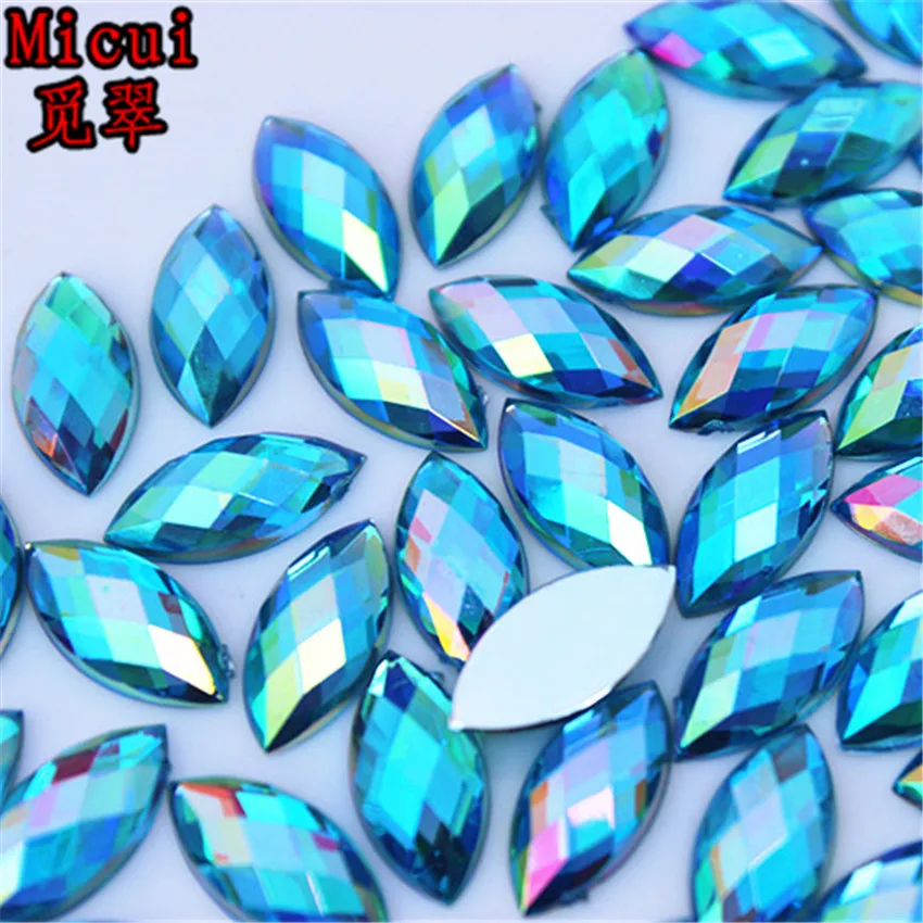 Micui 100pcs 7*15mm Horse Eye Rhinestones Flat Back Acrylic Gems Crystal Stones Non Sewing Beads for DIY Clothes MC54