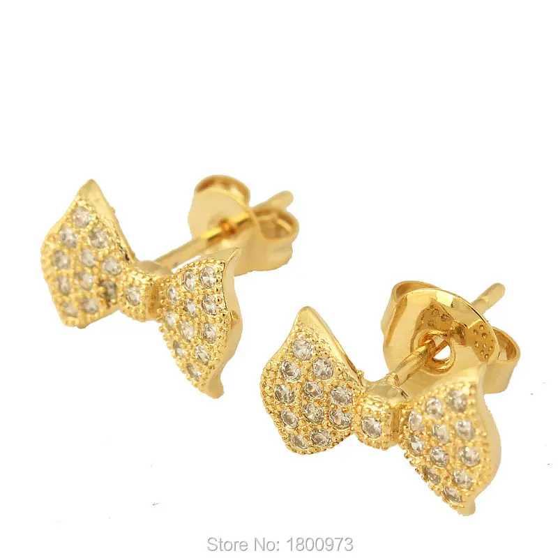 

Adixyn Gold Bow Earrings For Women Girls Gold Color Crystal Stud Earrings Arabic Ethiopia African Jewelry