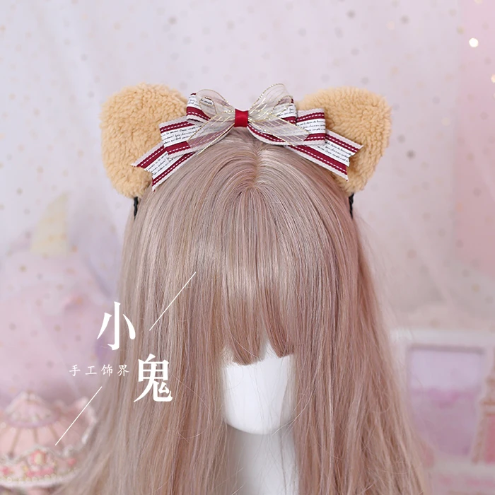 Faixa de cabeça orelha macia para meninas, acessórios de cabelo japoneses para meninas corações lolita urso kc