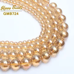 Transparent Champagne Glass Beads For Jewelry Making Crystal Quartz Smooth Round Beads 6mm  8mm 10mm 12mm Jewellery(F01124)