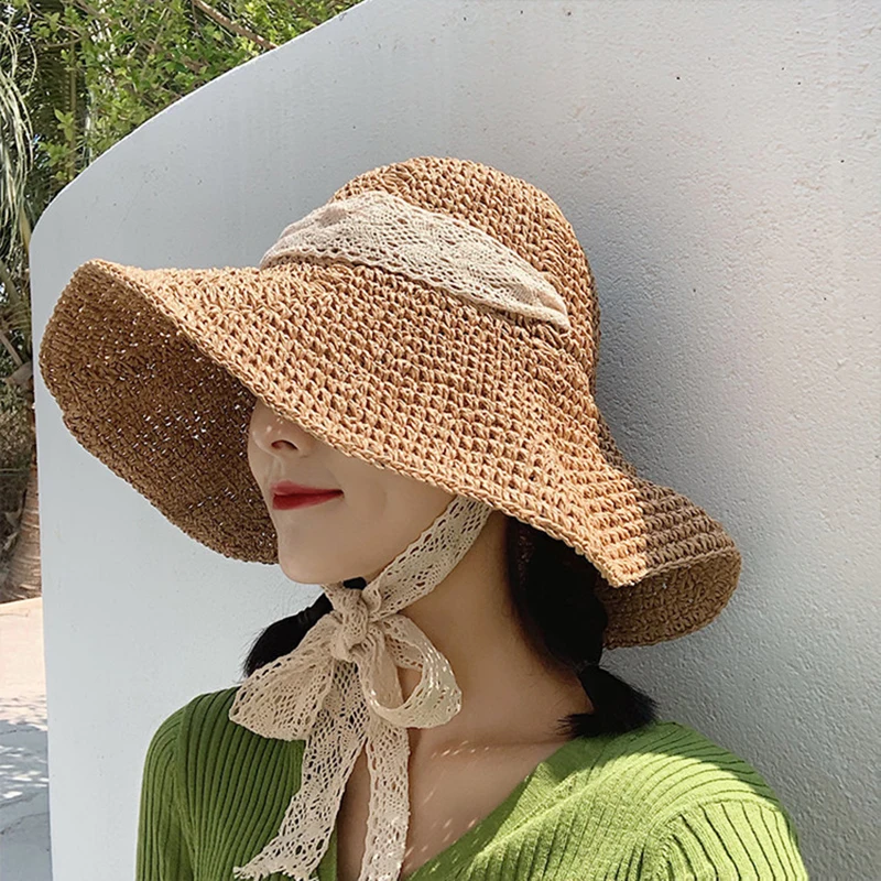 

WeMe Women's Straw Sunhat Lady Summer Beach Capts Foldable Outdoor Straw Hat for Girl Wide Brim Hats